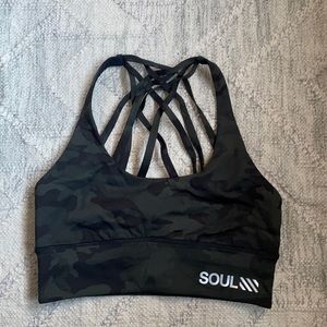 Lululemon Free to be Moved Sports Bra. Soulcycle. Size 6. Camo multi gator green